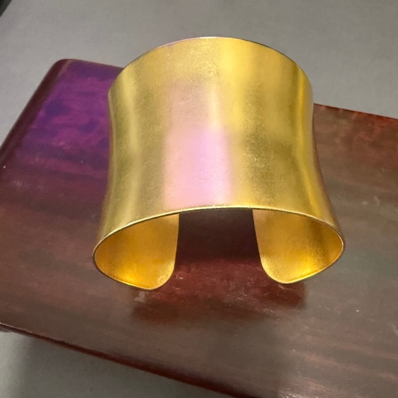 Unbranded Jewelry - Wide Flared Cuff Bracelet Women Brushed Gold Tone Modernist Statement Signed